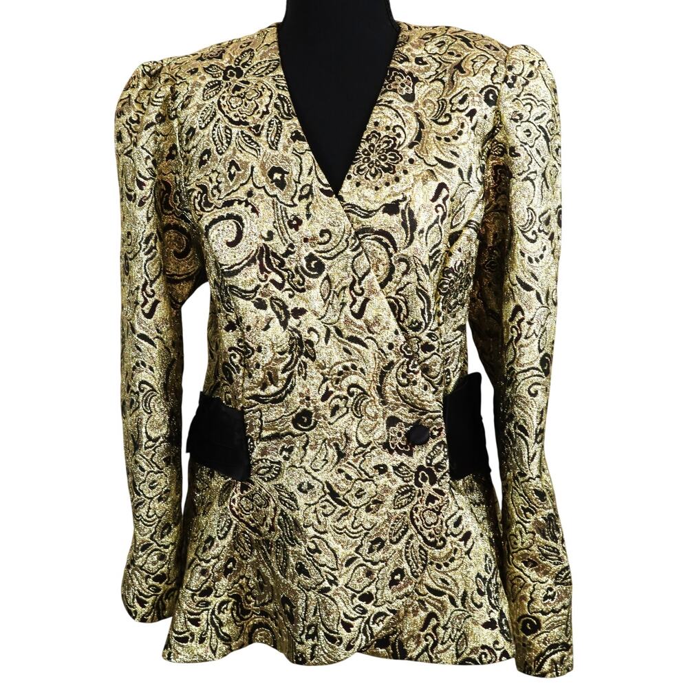 Vintage 80s 90s Rob Hill Mister Jay Gold & Black Formal Jacket Glitter Metallic